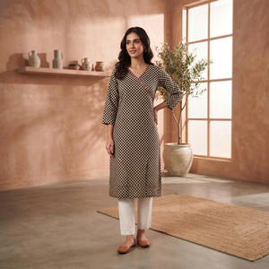 ชุดคุร์ตาผู้หญิง Ramas Kurtis ดีไซน์หรูหรา สวมใส่สบาย คอวี สายเดี่ยว ผ้าฝ้ายป๊อปลิน สำหรับฤดูร้อน แบบผูกเอว พิมพ์ลายดิสชาร์จ ปักลาย แห้งเร็ว - Product Image 4