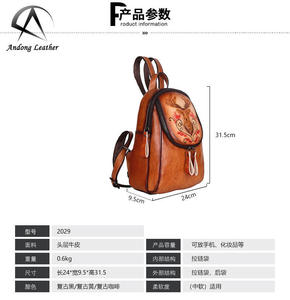 Andong - Mochila de Cuero Nueva para Mujer, Cuero Vacuno Genuino, Estilo Urbano Retro, Bolso de Hombro para Mujer, Gran Capacidad, Bolso de Mano para Chica - Product Image 3