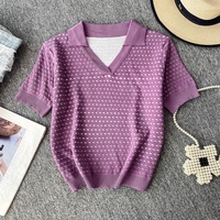 Haut court pour femme style coréen avec ourlet ajouré et col rond - Ensemble polyvalent de débardeur en maille pour l'été