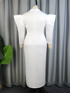 Robe de tailleur <span class=keywords><strong>longue</strong></span> à col en V avec fente perlée vêtements blancs pour femmes robes de carrière - Product Image 5