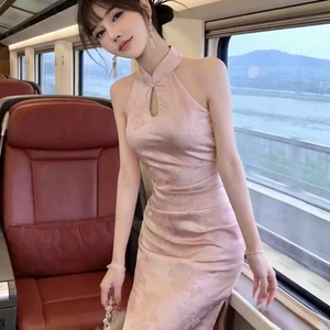 Modernized Cheongsam Women's Slim Fit Sleeveless Dress Chinese Style Party Elegant Dress Image Color Polyester Fiber - Product Image 2