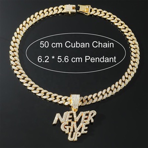 Catena cubana Hip Hop 13mm fatta su misura con lega di zinco e Bling CZ strass non rinunciare mai alla collana con ciondolo lettera - Product Image 3