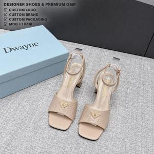 Zapatos de Diseñador de Lujo 2026 para Mujer, Sandalias de Cuero de Alta Calidad, Tacón Grueso, Color Beige, Logotipo Metálico, Elegantes Zapatos de Verano, Nuevos - Product Image 1