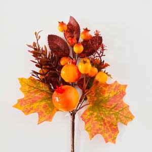 Décorations artificielles en plastique pour Thanksgiving et Halloween, <span class=keywords><strong>tiges</strong></span> <span class=keywords><strong>de</strong></span> feuilles d'érable et baies pour la décoration <span class=keywords><strong>de</strong></span> table - Product Image 1