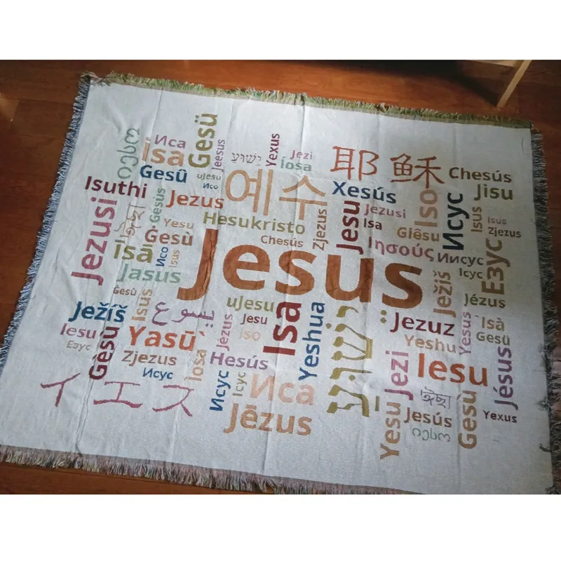 Myth Jesus art painting printed custom cotton woven blanket with your name for Muslim