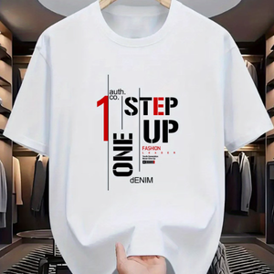 T-shirt décontracté pour homme One Step Up, style streetwear urbain, motif graphique moderne, coton, manches courtes, hip-hop - Product Image 4