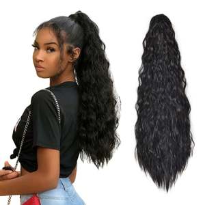 Cola de Caballo de Fibra Sintética Negra Natural de 22 Pulgadas, Resistente a Altas Temperaturas, con Diseño de Ondas de Maíz y Rizos Largos, para Mujeres y Niñas, Estilo con Pinza - Product Image 1