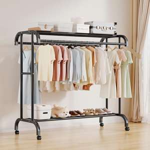 Perchero Metálico de Gran Capacidad con Estante Superior, Perchero Móvil para Secar Ropa, Organizador de Ropa para Dormitorio, Balcón - Product Image 3