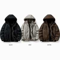 Manteau unisexe en polyester 100% de style parka, résistant, décontracté, d'hiver, en daim texturé, doublé de fourrure sherpa, avec fermeture éclair, chauffant, coupe-vent, à capuche