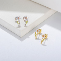 Anting-anting Stud Bunga Zirkon Perak Sterling S925 untuk Anak Perempuan Anting-anting Stud Batu Permata Berlapis Emas untuk Pesta Pernikahan dan Ulang Tahun