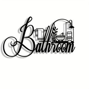 Decorazione da <span class=keywords><strong>parete</strong></span> moderna in metallo per il bagno - Elegante insegna minimalista per il bagno, per casa, ufficio, <span class=keywords><strong>soggiorno</strong></span>, cucina, regalo - Product Image 1