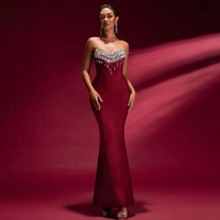 Robe de soirée rouge ADYABY avec détails diamantés, épaules dénudées, sans manches, dos nu, pour la fête de la Saint-Valentin