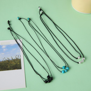 Collier en cordon ciré turquoise pour femmes, collier ras du cou minimaliste avec perles, bijoux en pierre noire en forme de U, chaîne extensible de 10 cm, pour usage quotidien - Product Image 2