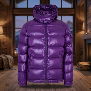 <b>Purple</b> Quilted <b>Mens</b> Winter Custom Logo High Street Stand Collar Waterproof Breathable Hooded Puffer Jacket with Customized Color - Product Image 3