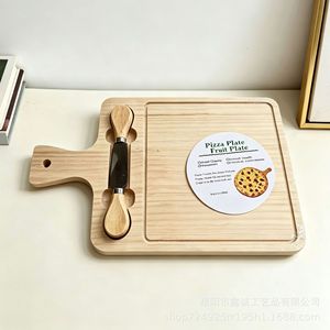 Wooden Pizza Fruit Plate With <b>Cheese</b> <b>Knife</b> <b>Set</b> For Kitchen Serving And Food Presentation - Product Image 3