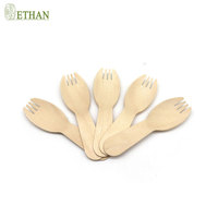 92mm bouleau couverts jetables respectueux de l'environnement denté multi-usages cuillère et fourchette en bois