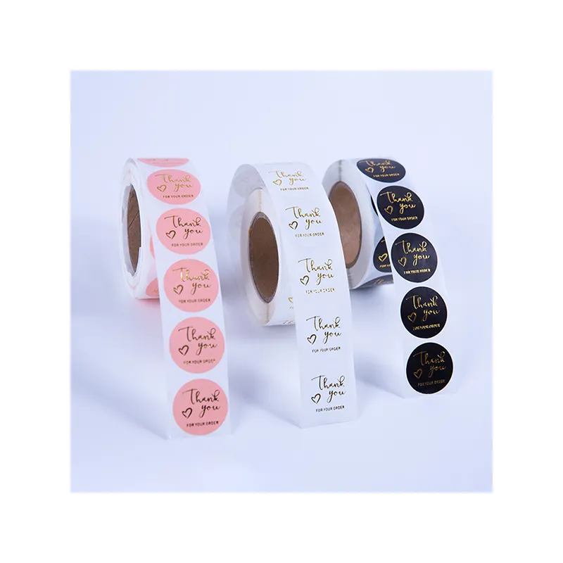 Amazon Hot Sale Custom Logo Printed Roll Adhesive Paper Gold Stamping Round Thank You Seal Label Stickers for Packaging