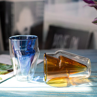 Tasse à thé en verre coloré à double paroi en forme d'éclair, mugs à café créatifs pour la maison, le bureau et la table