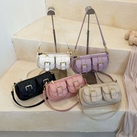 Sac bandoulière rétro en cuir PU à double poche pour femme, avec sangle réglable et boucle dorée
