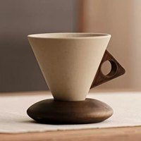 Ensemble de tasses à café en céramique de 250 ml/180 ml avec soucoupe en bois, passe au lave-vaisselle et au micro-ondes, respectueux de l'environnement