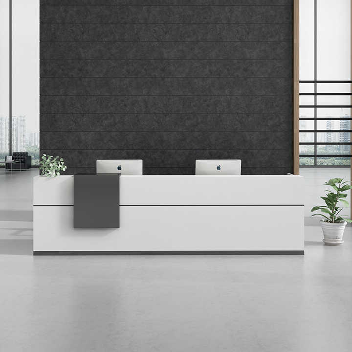 Modern Minimalist Reception Desk - Sleek White & Black Front Counter For Office, Salon, Or Supermarket (78.74”W X 23.62”D X 39.37”H)