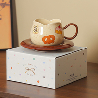 Ensemble tasse et soucoupe en céramique à motifs floraux et fruités, idéal pour la maison et les couples, pour la vaisselle quotidienne
