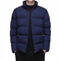Blouson matelassé bleu marine pour homme, col montant, fermeture éclair, coupe-vent, rembourrage en polyester, vêtement d'extérieur décontracté pour l'hiver