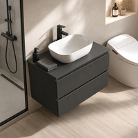 Meuble-lavabo mural flottant moderne et minimaliste de style nordique, gris anthracite poli, avec comptoir en céramique, pour salle de bain, chambre et villa