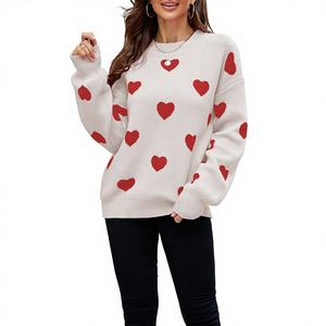 Suéter de Invierno Estilo Coreano Casual con Cuello Redondo para el Día de San Valentín, Grueso, de Jacquard, Viscosa, Poliéster y Nailon, para Mujer, Talla Grande - Product Image 1