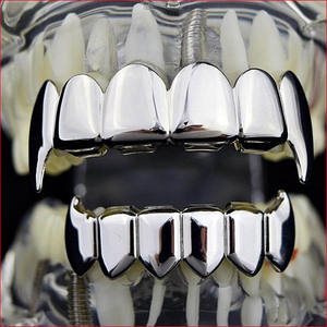 TG090-G1 Placcato Oro Pieno Fang Grillz Set Top Bottom Fangs Denti da Vampiro Griglie - Product Image 6