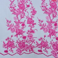 Tissu en dentelle de tulle en organza brodé rose à pois fleurs 3D de luxe français Tissu en dentelle sexy à motif floral écologique
