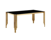 Table à manger rectangulaire en verre trempé avec pieds en acier inoxydable pour 6 personnes
