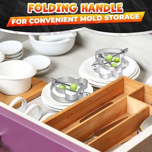 Utensilio de cocina para hacer tortitas y huevos fritos en forma de huevo, con mango, antiadherente, de acero inoxidable, para sartén de plancha, con anillos para huevos - Product Image 5
