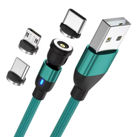 Grosir Pabrik 1Pin kabel Data mikro USB Tipe C pengisian daya magnetik Putar 540 derajat pengisian daya Cepat 3A ponsel IOS nilon 0.5/1/2M