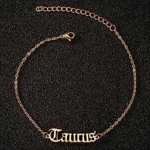 Tobillera de Acero Inoxidable con Baño de Oro de 18k, Diseño Antiguo Inglés, 12 Signos del Zodíaco, Joyería para Pies de Mujer, a la Moda y Resistente al Deslustre - Product Image 4