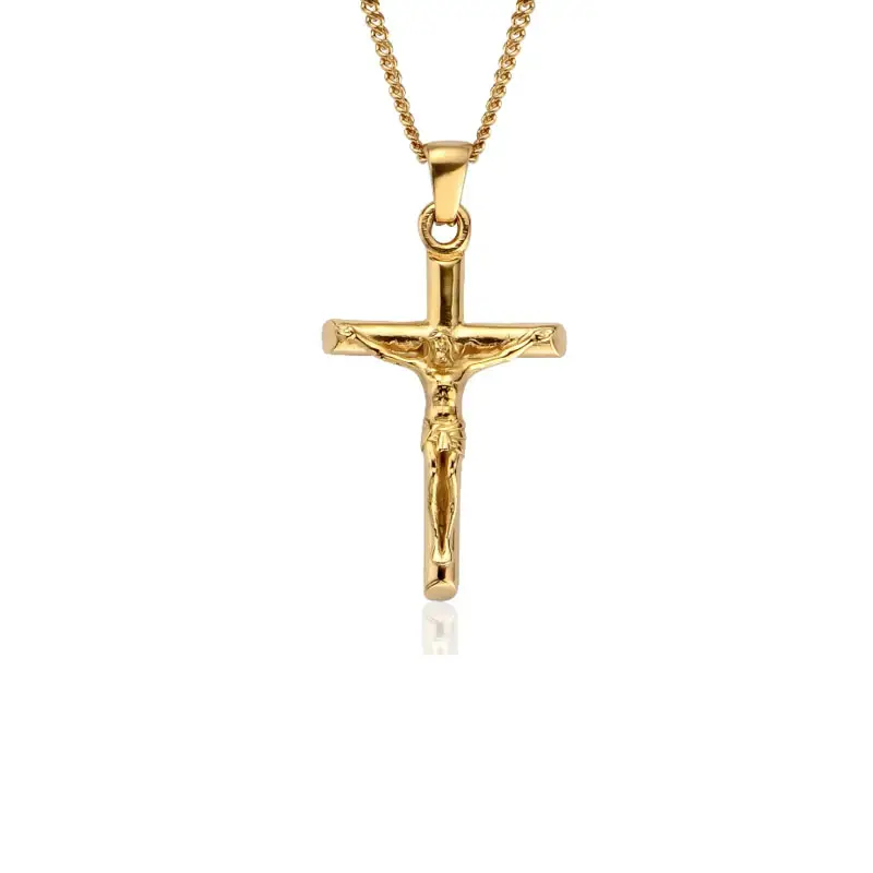 Collier punk de luxe pour femmes et hommes, chaîne à maillons, en acier inoxydable, crucifix en or