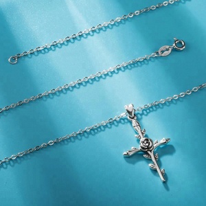 Personalizado <span class=keywords><strong>Rosa</strong></span> de Plata de Ley 925 colgante de <span class=keywords><strong>Cruz</strong></span> collar de las mujeres - Product Image 5