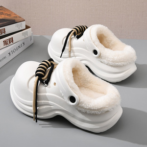 Women's Thick Soled Cotton Slippers Winter Warm Fleece Lined Non Slip Outdoor Wearable Leisure Shoes <b>Sand</b> Color - Product Image 3