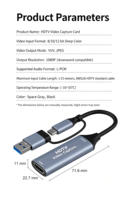 4K 30Hz HDTV to USB 3.0 Type C Video Capture Card 1080P Capture Adapter Screen Record Device for Streaming and More
