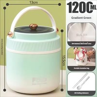 Nouvelle boîte à lunch isotherme en acier inoxydable 304, dégradé, 1,2 L, avec couvercle en PP, double couche, pour les employés de bureau et les étudiants, portable