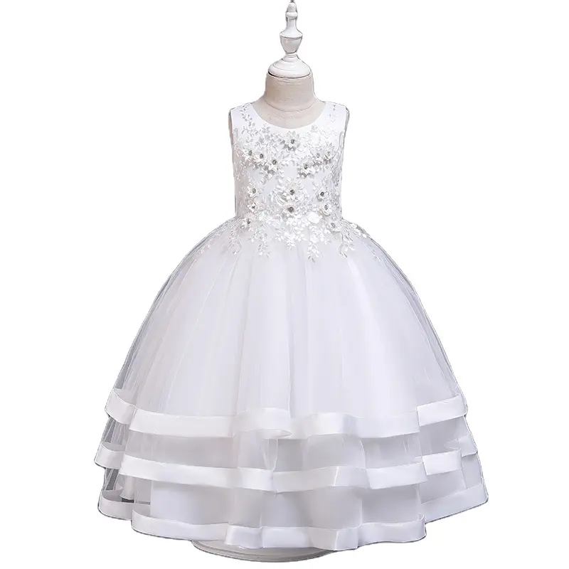 Manufacturer champagne sleeveless party dress kids Beading & Embroidery girls clothes Tiered princess dress for girl