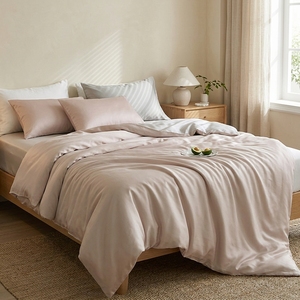 Parure de lit 4 pièces 100 % Lyocell tissé, toucher soie, rafraîchissante, housse de couette respirante, drap et taie d'oreiller pour la maison et l'hôtel - Product Image 1