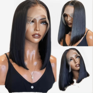 Peluca de Cabello Humano Virgen de Doble Trama, sin Pegamento, con Frente de Encaje HD, Estilo Bob, Cabello Liso Vietnamita Real - Product Image 1