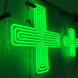 لوحة نيون داخلية للدعاية لمتاجر الأدوية بلوحة نيون خضراء للدواخل الصيدلية بمصابيح LED من الاكريليك الكبيرة مقاس 24 × 24 بوصة
