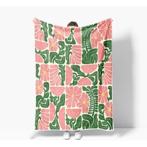 Manta Decorativa Boho Floral de DeeCabin, Estilo Vintage Retro, Patchwork Rosa y Verde, Botánica Geométrica Abstracta, Colorida, Ligera de Franela - Product Image 2