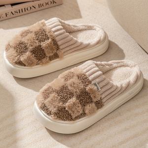 Chaussons d'intérieur/extérieur pour femmes, en fausse fourrure de lapin, bicolores, pour l'hiver, fermés, pour l'été et l'automne, chauds - Product Image 2