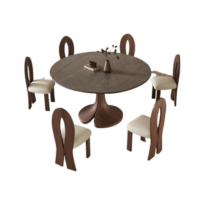 Wabi Sabi Style Round Extendable Solid Wood Dining <b>Table</b> With Chairs For <b>Small</b> Apartments And Home Use - Product Image 5
