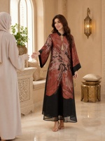 Robe longue maxi YSYL à manches fendues avec décorations de pompons contrastants, idéale pour les fêtes, les festivals, les mariages, vêtements islamiques, polyester jacquard, abaya