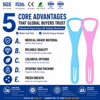 Grattoir à langue professionnel 2 en 1 en plastique avec cure-dent pliable, nettoyeur de langue portable pour une haleine fraîche, soin d'hygiène buccale