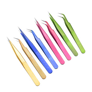 แหนบสแตนเลส ปลายแหลมหลากสี ปลายตรง และปลายโค้ง สำหรับถอดและต่อขนตา - Product Image 1